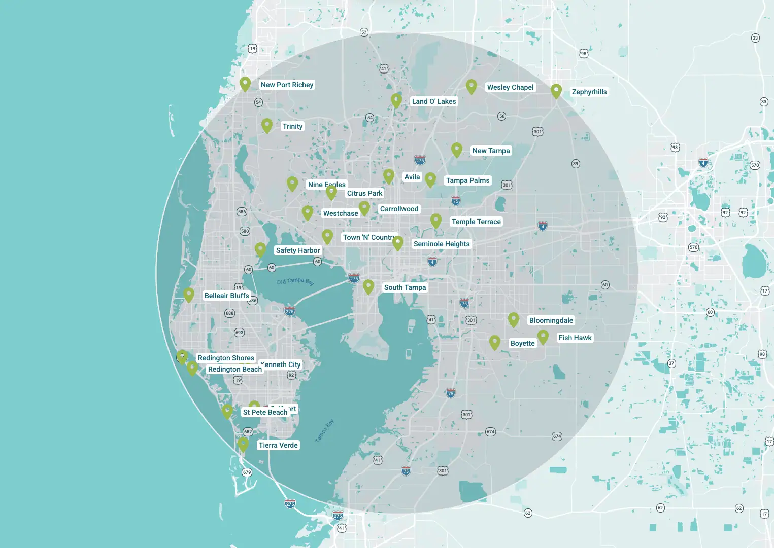 Map of The Comfort Authority's Tampa Bay service area